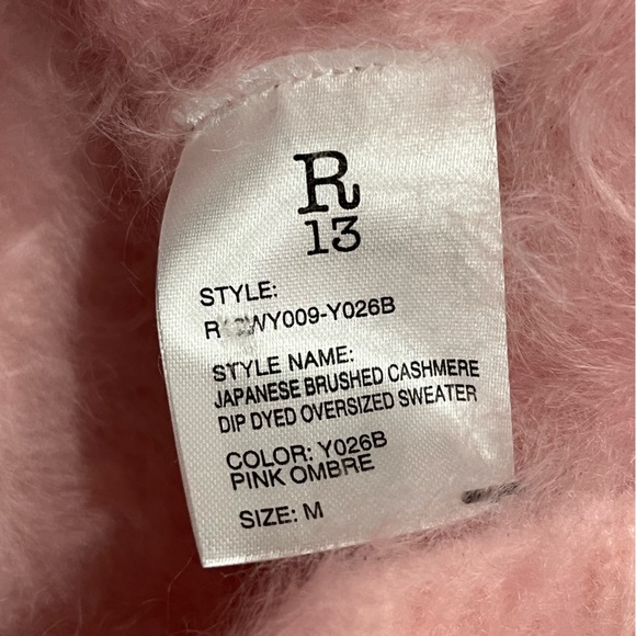 R13 Japanese Brushed Cashmere Dip Dyed Sweater - Pink Ombre. Size Medium $1855 - Picture 11 of 13